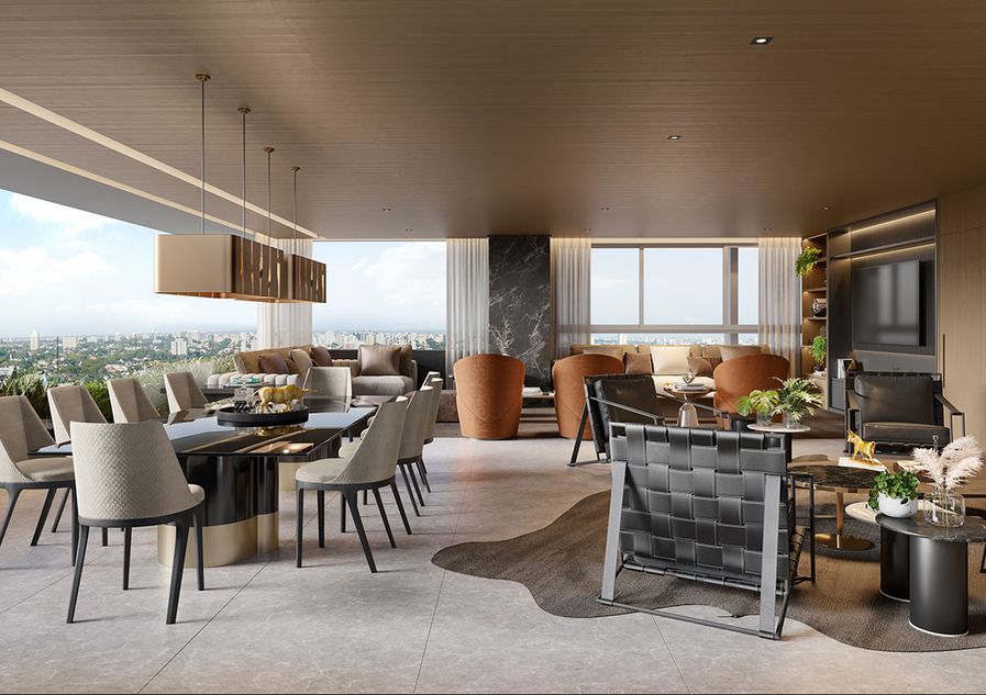 Concepção artística <br>do terraço integrado ao living