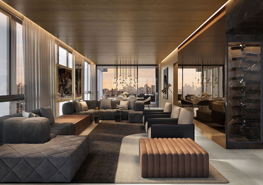 Concepção artística <br>do living da cobertura duplex