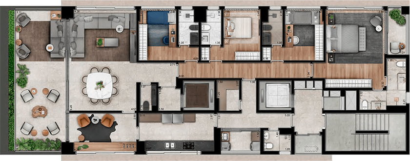 Concepção artística da planta tipo de 252m²